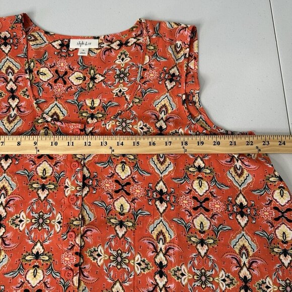 Style Co Sleeveless Top Size XL Floral Orange Button Front Scoop Neck Boho Hi Lo - Picture 4 of 7